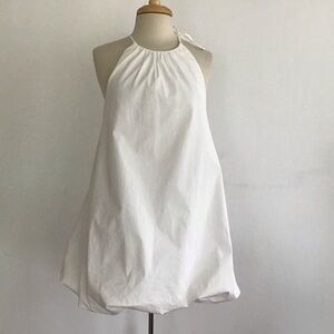 CINQ À SEPT Lined Cotton BLend White 
Alia Halter Neck Bubble Hem Minidress 8